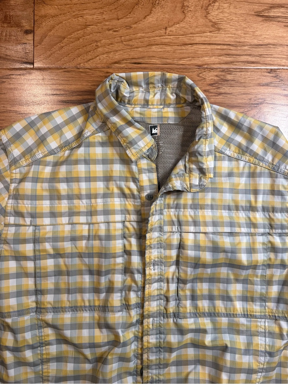 REI Yellow and Gray Short-Sleeve Plaid Button-Down Shirt
